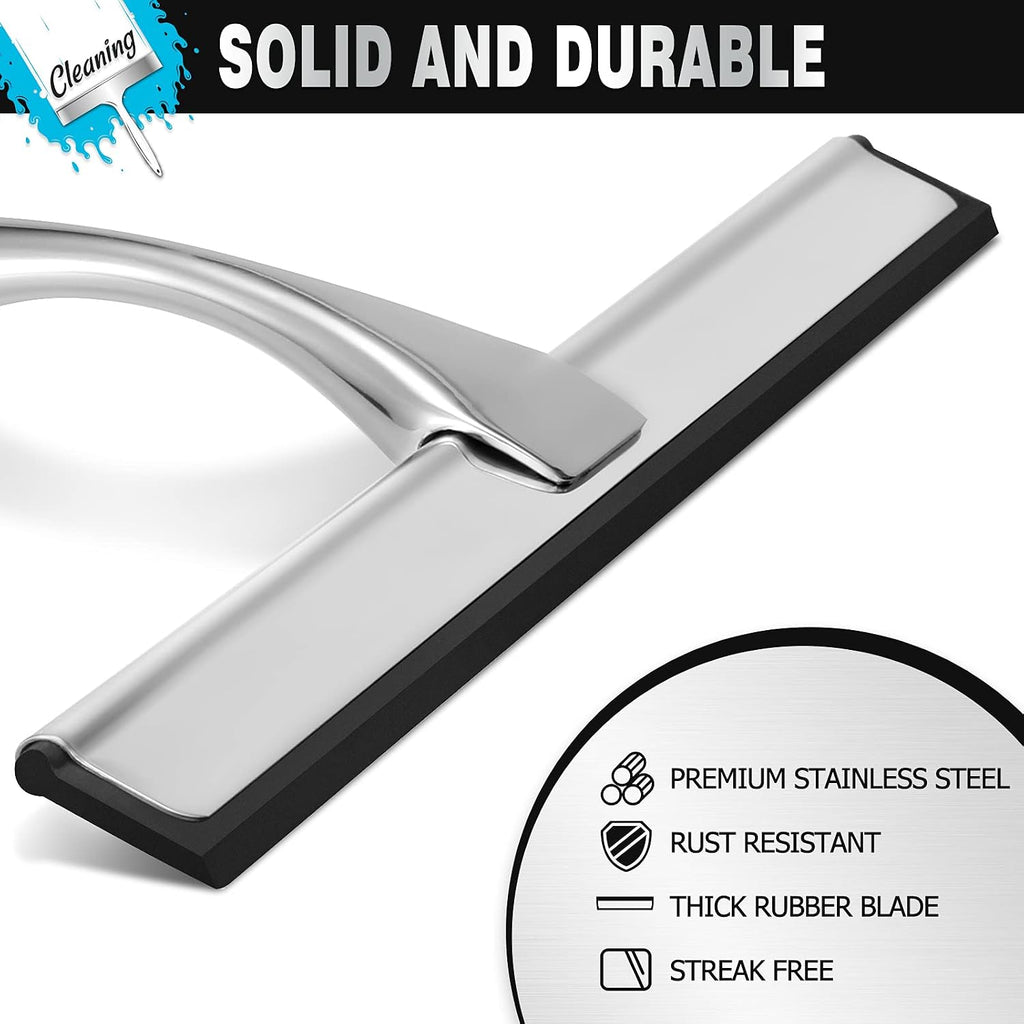 Shower Squeegee, 14-Inch Silver Squeegee, All-Purpose Stainless Steel Squeegee for Bathroom, Shower Doors, Mirrors, Tiles and Car Windows - 100% Streak Free - view 3