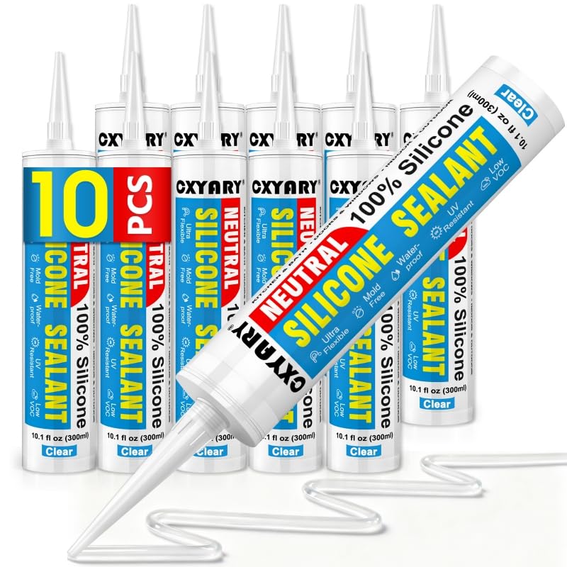 Silicone Caulk & Sealant Clear, 10 Pack - 100% Silicone Sealant (300ml)
