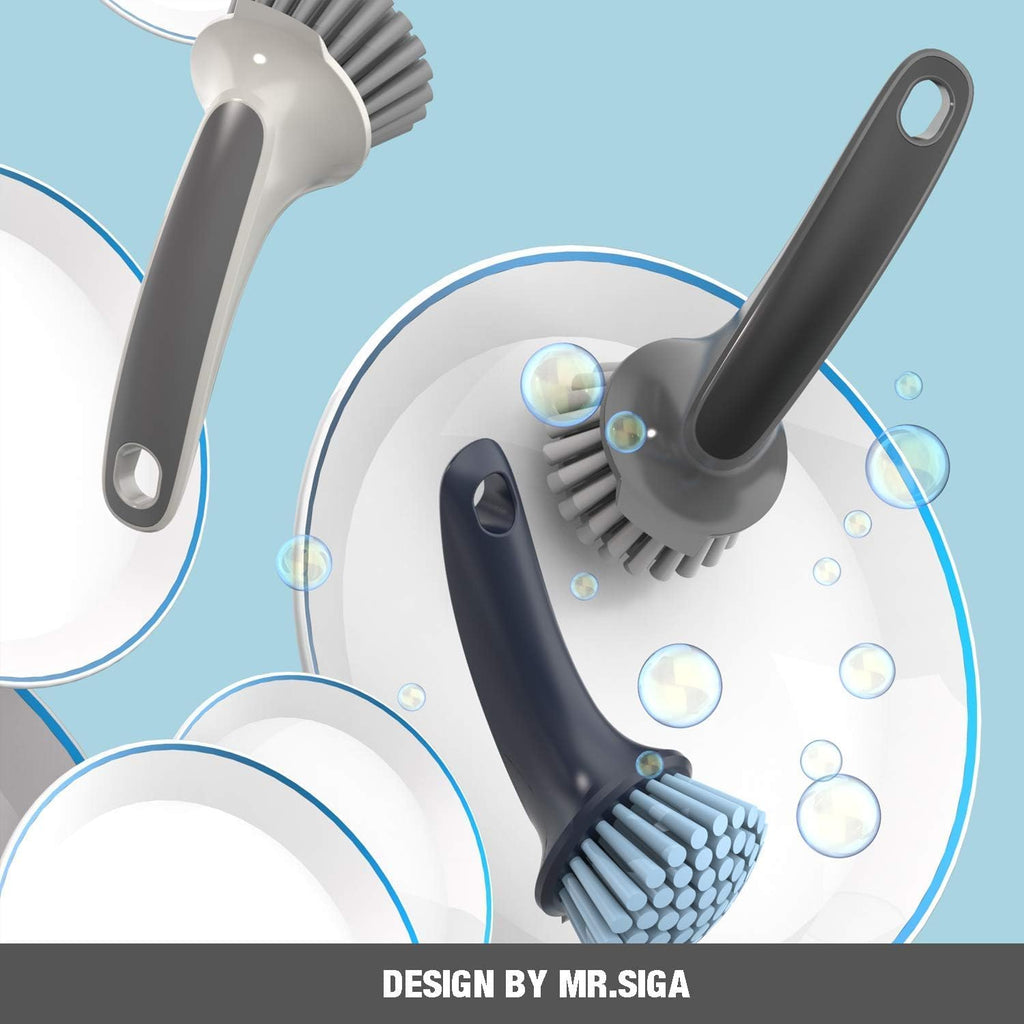 Pot and Pan Cleaning Brush, Dish Brush for Kitchen, Gray, Pack of 2 | Dish brush with non slip handle and built in scraper - view 4