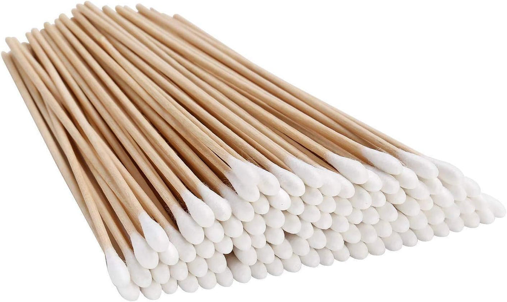 6 inch long wooden cotton swabs (500 count) - industrial grade cotton tipped applicators - sturdy birch wood sticks cleaning, makeup, pet care & electronics - non-snap professional quality
