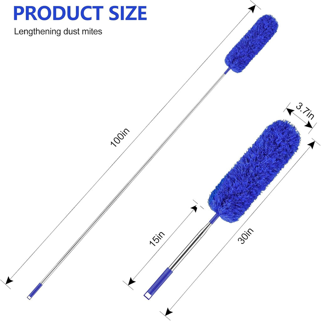 Extra-Long Dusters with Extension Pole 100-inch for Cleaning,Blue | Bendable Microfiber Head,Washable, Ceiling Fan Cleaner Duster, for Corner, High Ceilings and Furniture - view 2