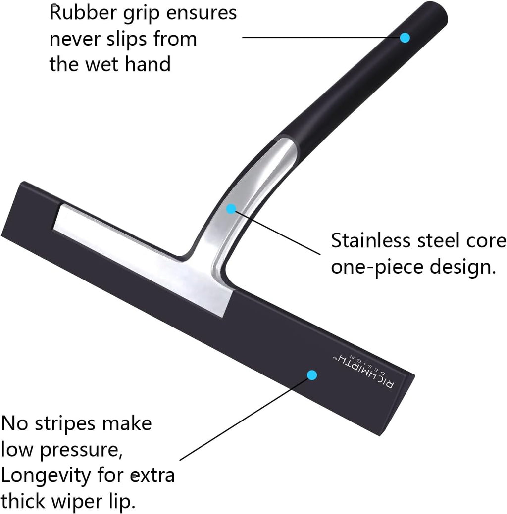 Silicone rubber blade shower squeegee 9" in width window & car squeegee for shower, glass, window (black, 9 inches) - view 3