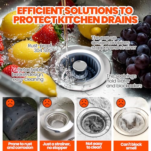 3 in 1 Kitchen Sink Drain Strainer and Stopper Silver 1 Pack - view 5