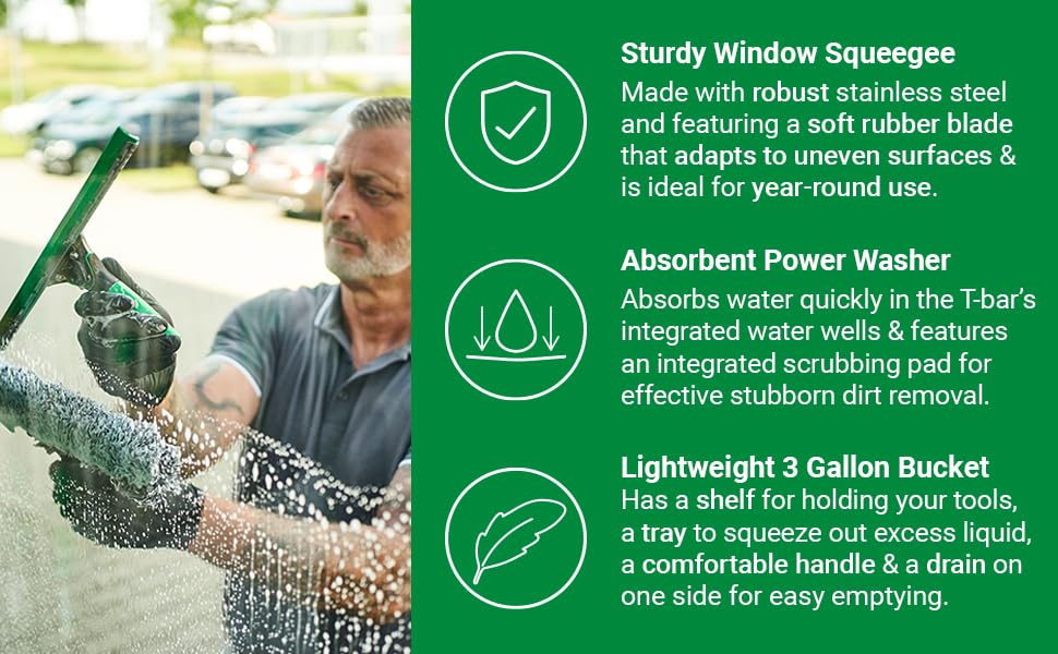 Commercial Window Cleaning Kit 3-in-1: Squeegee, Washer, Bucket - view 3