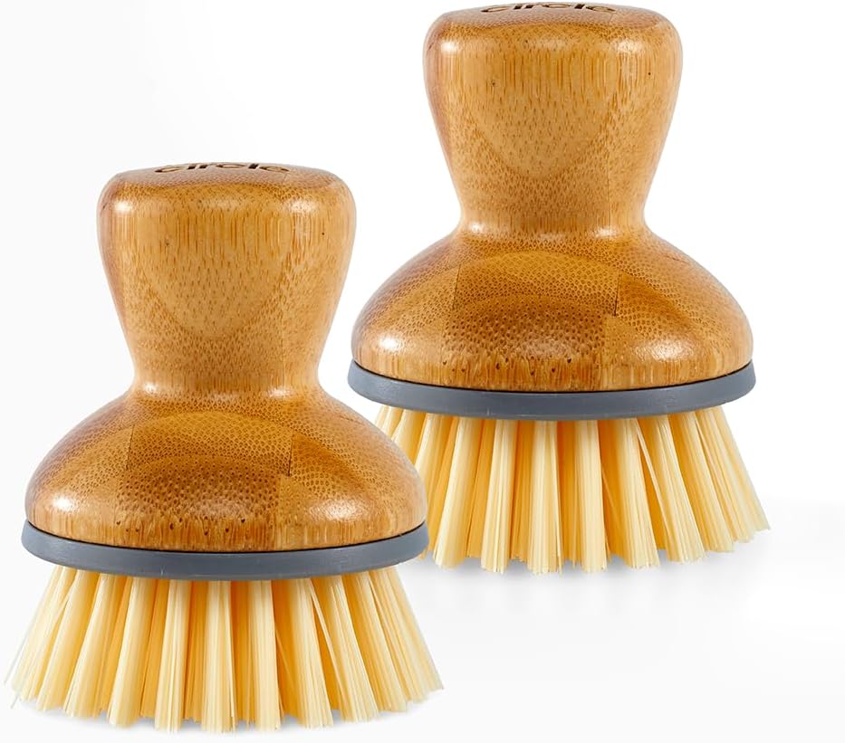Bubble Up Bamboo Dish Brush–Family Safe, Formaldehyde-Free–Ergonomic Palm Scrubber with Handle for Kitchen Cleaning,Dish Scrub Brush for Nonstick,Cast Iron & Sink,Gray,2 Pk