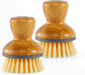 Bubble Up Bamboo Dish Brush–Family Safe, Formaldehyde-Free–Ergonomic Palm Scrubber with Handle for Kitchen Cleaning,Dish Scrub Brush for Nonstick,Cast Iron & Sink,Gray,2 Pk