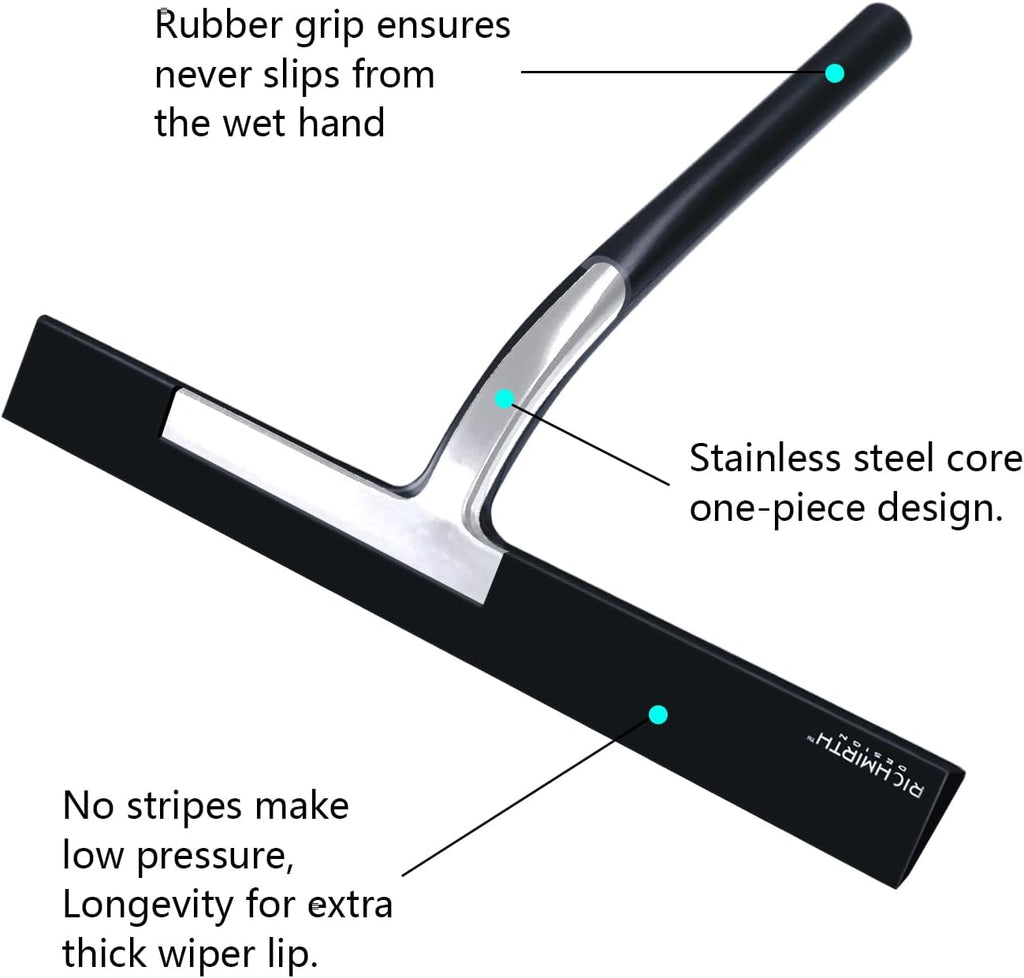 Silicone rubber blade & hook shower window squeegee 11" in width silicone car squeegee bathroom squeegee for shower doors car window, black - view 3