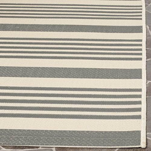 Courtyard Collection CY6062 Stripe Indoor/ Outdoor Non-Shedding Easy Cleaning Patio Backyard Porch Deck Mudroom Area Rug, 2'7" x 5', Grey / Bone - view 4