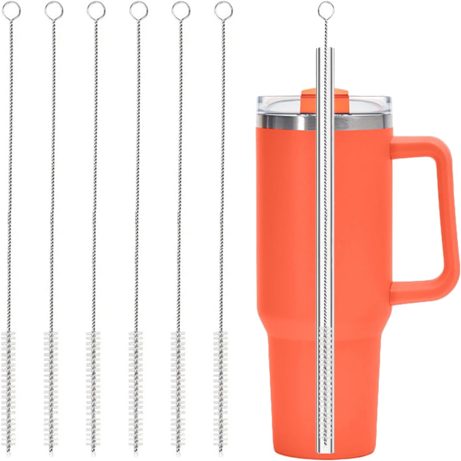 6 Pack straw cleaner brush, reusable extra long straw cleaner for 40/30/20 oz mug, 10mm wide drinking straws cleaning brush for sippy cup, water bottle and tubes