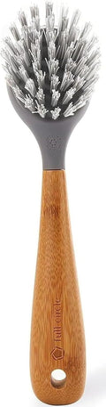 Skillet Strong Cast Iron Bamboo Dish Brush and Scraper – Durable Kitchen Scrub Brush for Dishes, Pots, Pans, and Cast Iron, Sustainable, Made with Recycled Plastic