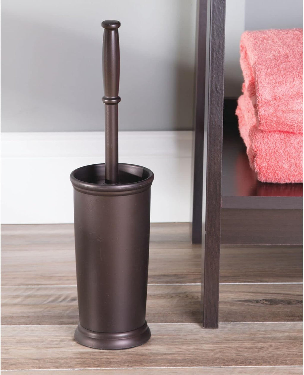 Toilet Bowl Brush and Holder - Covered Bathroom Toilet Brush - Standing Toilet Bowl Scrubber in Modern Holder - Compact, Space Saving, Deep Cleaning Brush for Toilet - Hyde Collection - Bronze - view 3