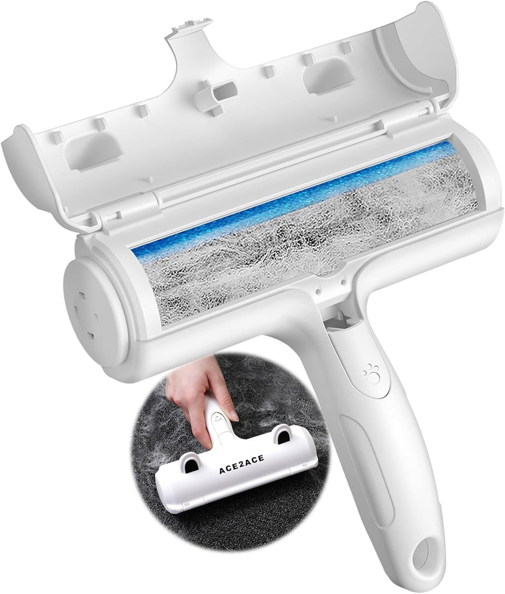 Pet hair remover, reusable lint roller for cat and dog hair, white, self clean cat hair remover with dust bin, dog hair remover for couch, furniture, carpet, sofa and bedding