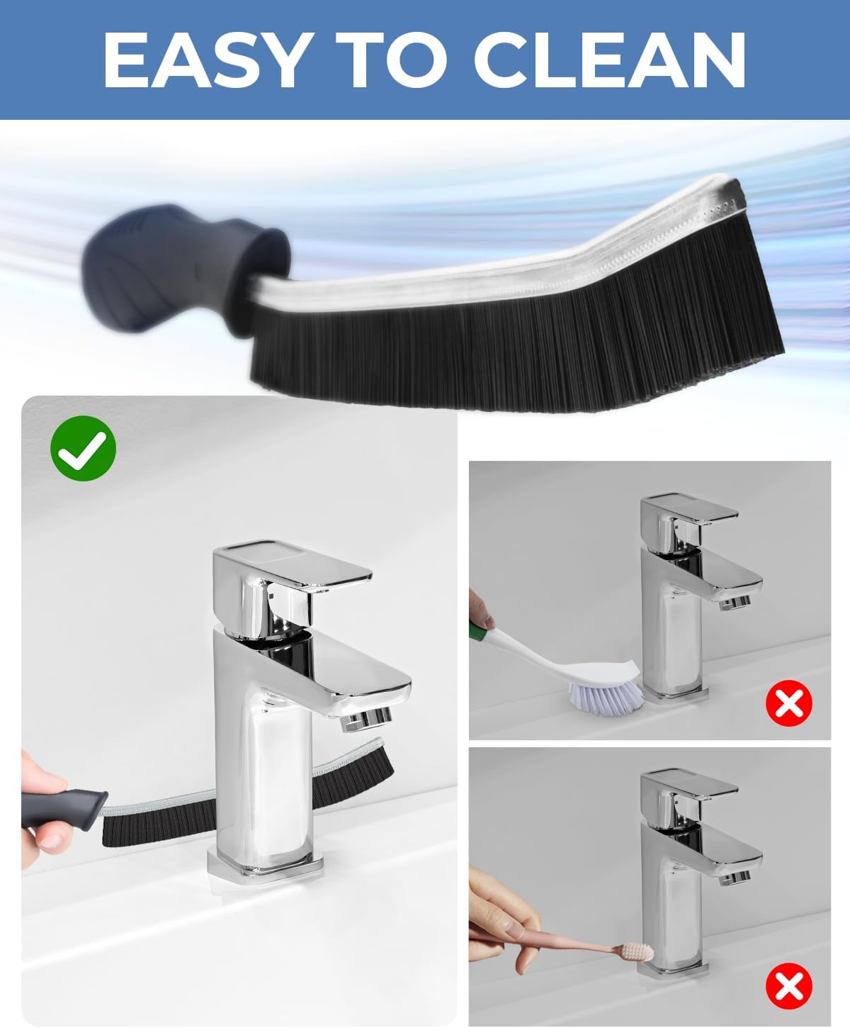 Crevice Cleaning Brushes, Cleaner Scrub Brush Tool for Crevice | Hard to Reach Tight Space, Home Essentials, Cleaning Supplies for Shower, Bathroom, Kitchen, Toilet, Window - view 3