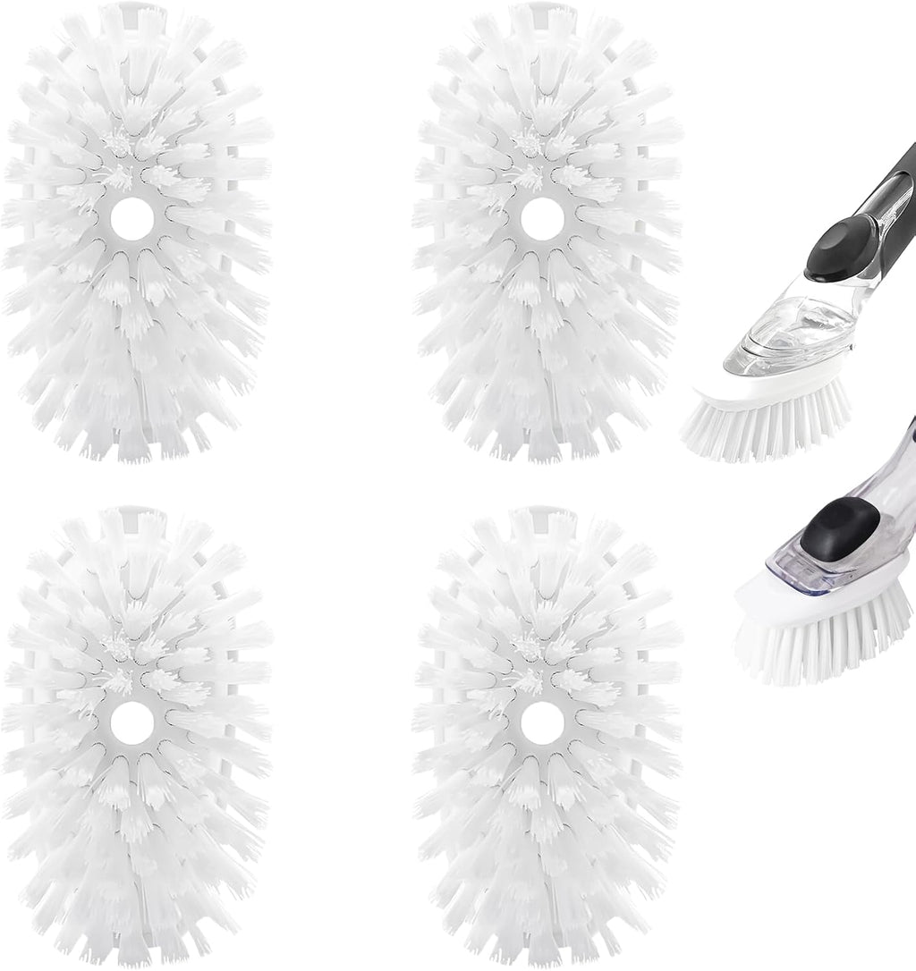 Brush refills for dish brush, 4 pack dish brush cleaning soap dispensing head replacement for scrubber (white)