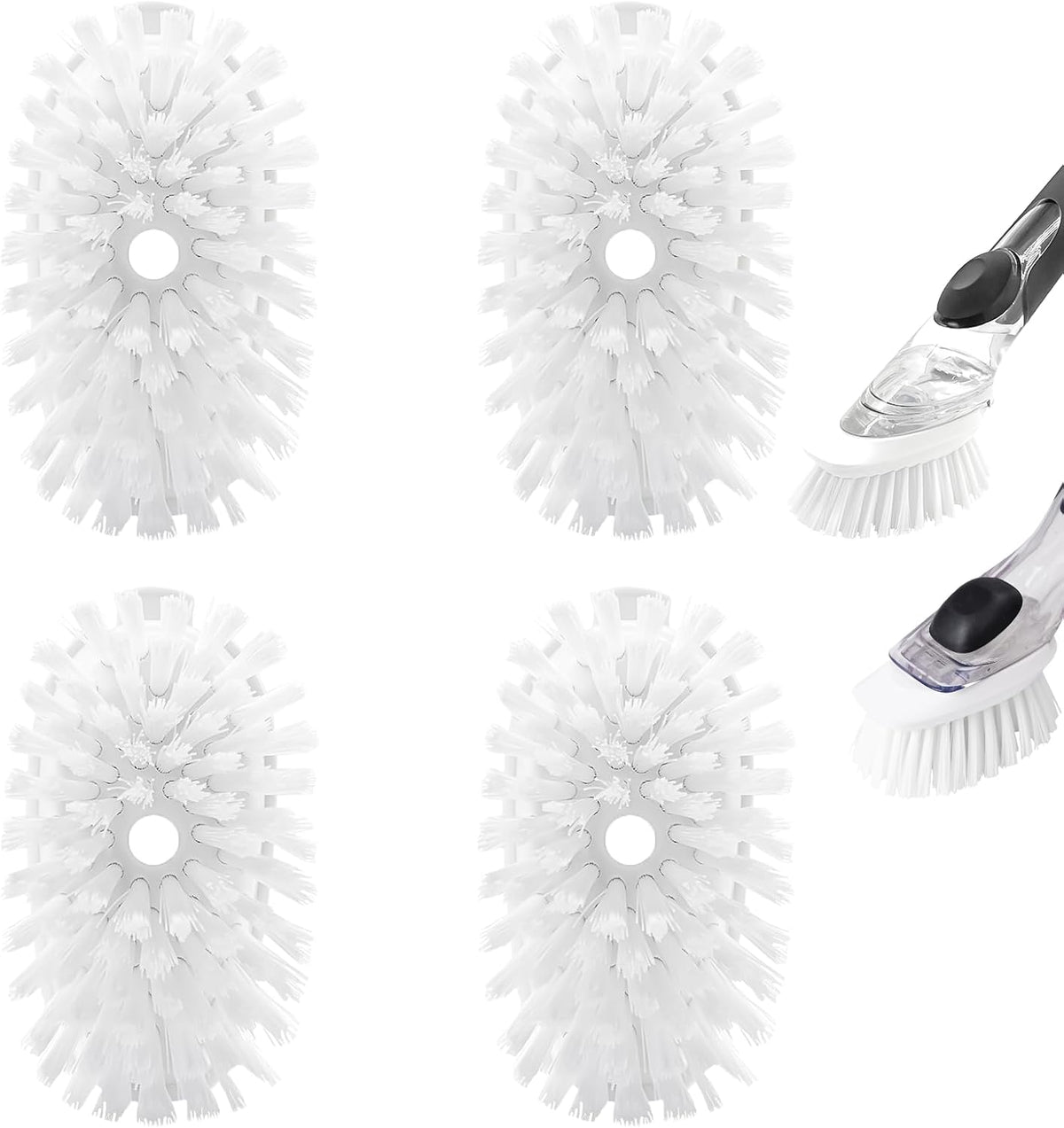 Brush refills for dish brush, 4 pack dish brush cleaning soap dispensing head replacement for scrubber (white)