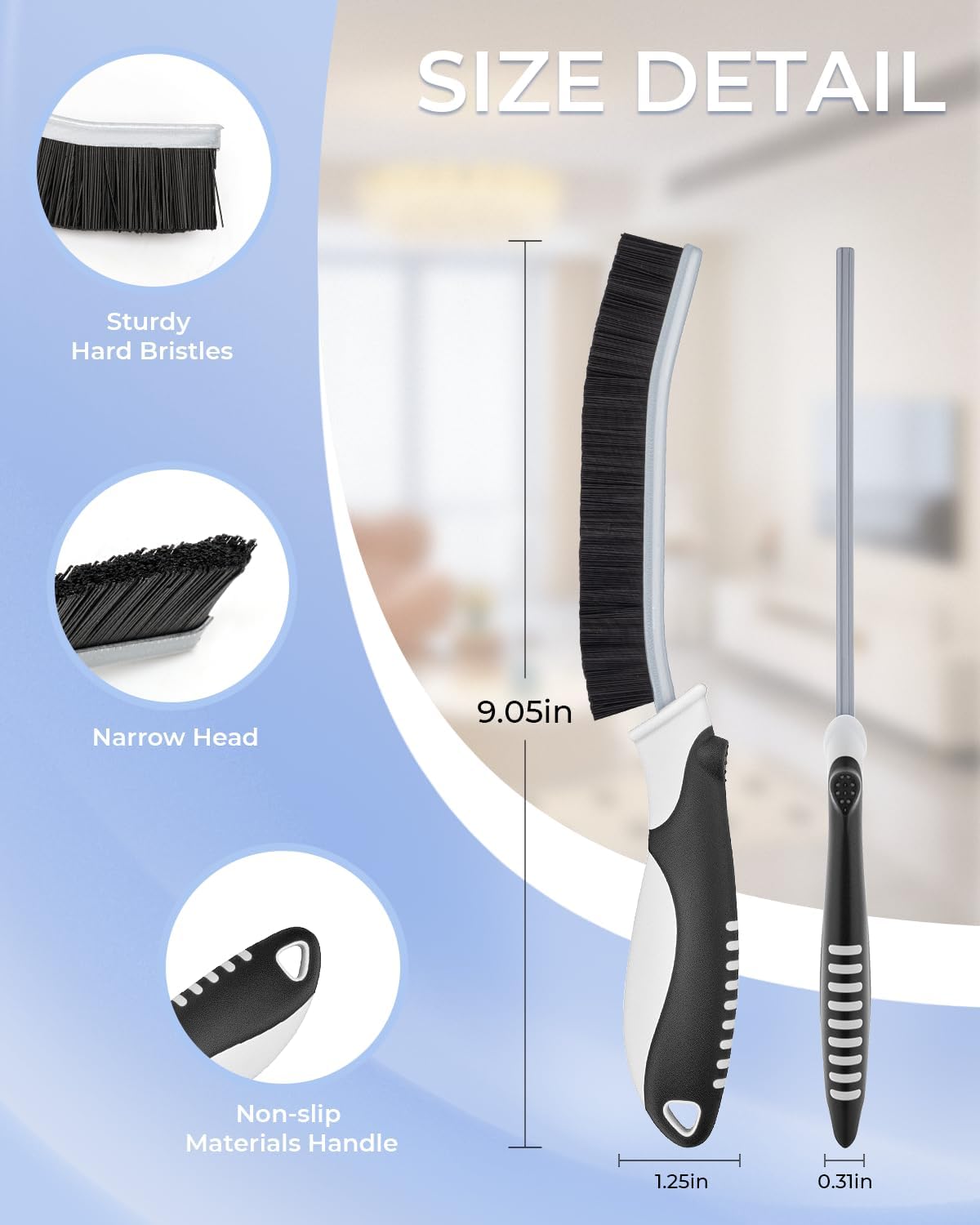 Crevice cleaning brushes, scrub brushes for hard to reach space, home essentials, cleaning supplies, cleaning tools for household use, bathroom, shower, kitchen, toilet, window (3, black) - view 7