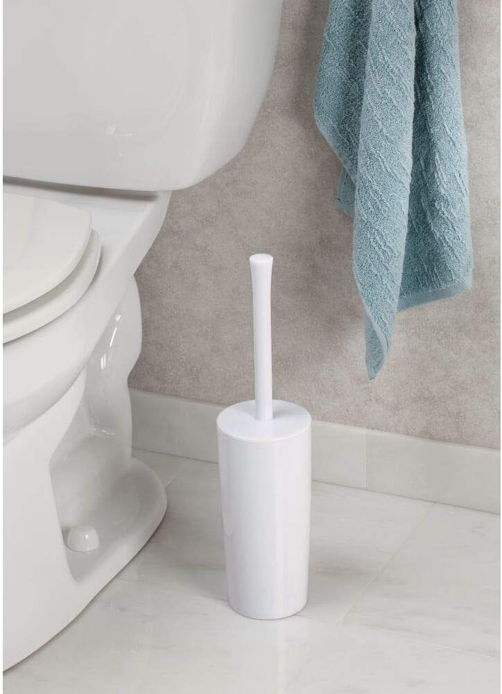 Slim Plastic Toilet Bowl Brush and Holder Set, Modern Compact Storage Organizer Cleaner Scrubber for Toilet - Heavy Duty Cleaning Plunger for Bathroom, Aura Collection - White - view 2