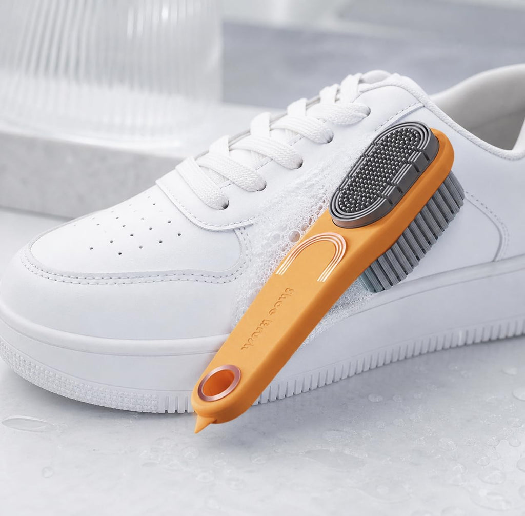 Double-Sided Shoe Brush, Long Handle for Sneakers & Suede | Soft-firm, non-shedding bristles. Ergonomic grip, tail removes sole stones， For sneakers, canvas, suede, nubuck - view 2