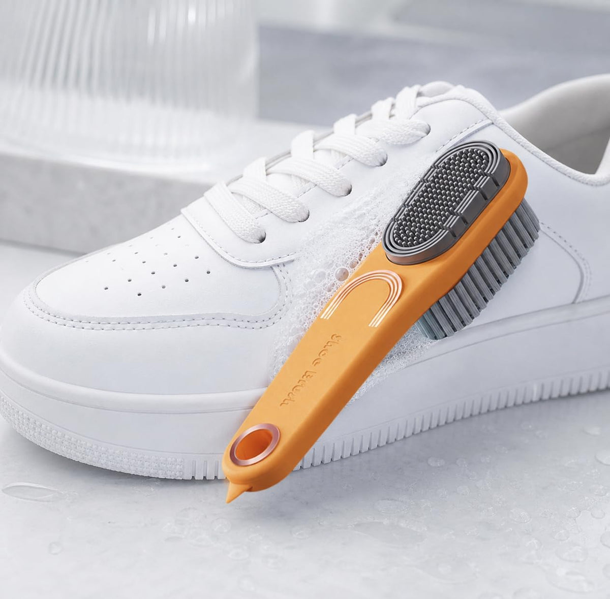 Double-Sided Shoe Brush, Long Handle for Sneakers & Suede | Soft-firm, non-shedding bristles. Ergonomic grip, tail removes sole stones， For sneakers, canvas, suede, nubuck - view 2