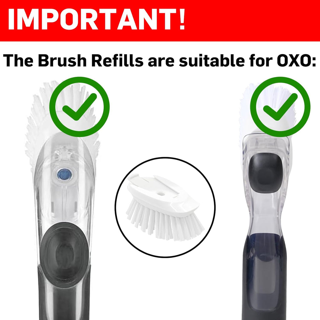 Brush refills for dish brush, 4 pack dish brush cleaning soap dispensing head replacement for scrubber (white) - view 2