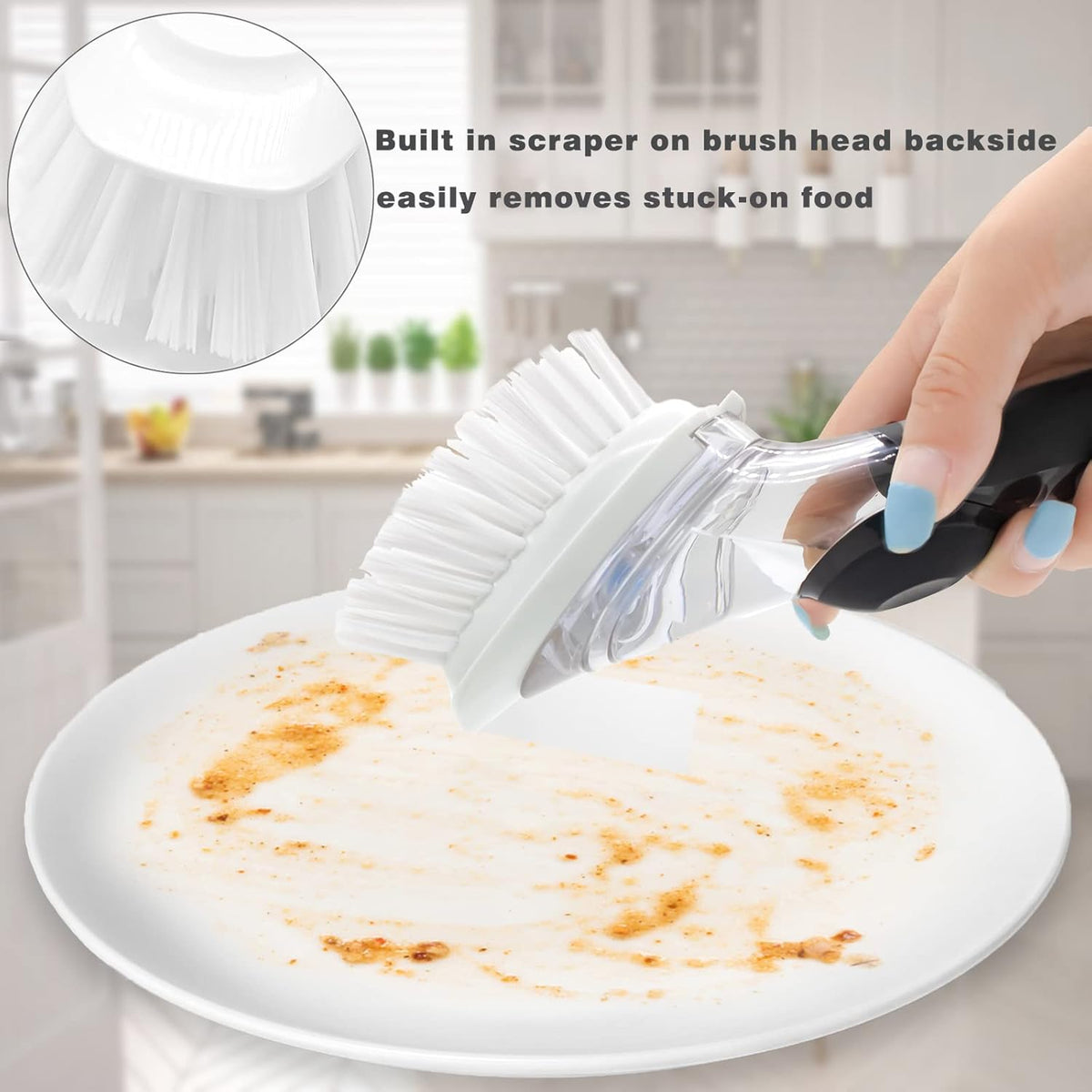 Brush refills for dish brush, 4 pack dish brush cleaning soap dispensing head replacement for scrubber (white) - view 5