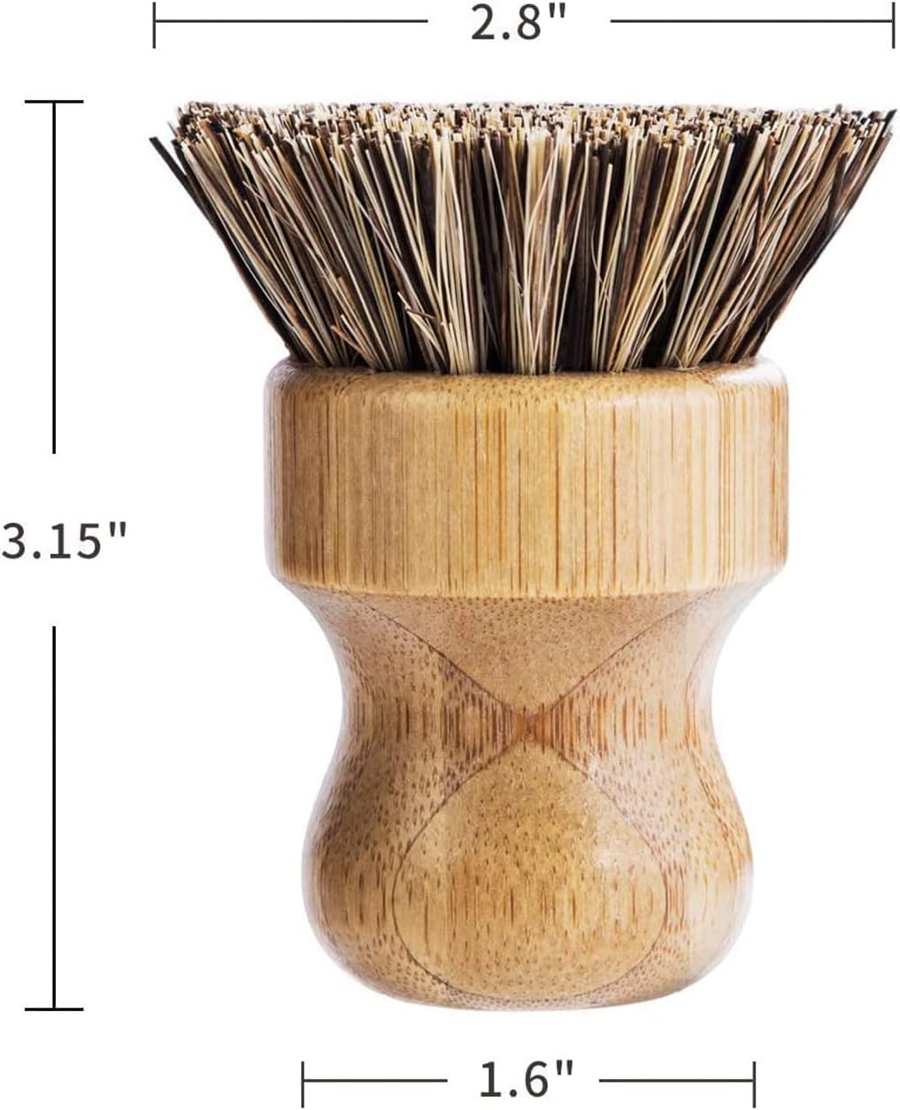 Pot brush bamboo round 3 packs mini dish brush natural scrub brush durable scrubber cleaning kit with union fiber and tampico fiber for cleaning pots, pans and vegetables - view 3