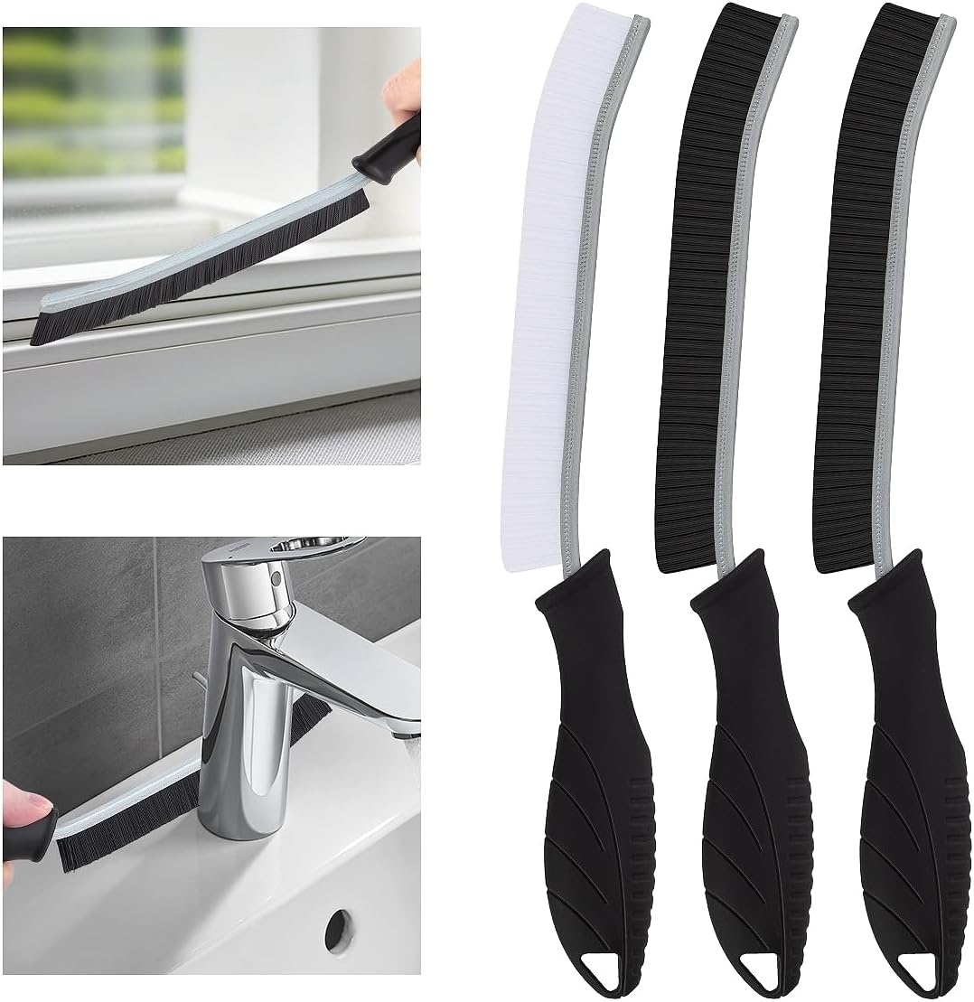 3Pcs Hard Bristle Crevice Cleaning Brush-Thin Grout Scrub Brush | House Cleaning Supplies, Dead Corners Brush, Gap Cleaning Tools for Toilet, Tile, Bathroom, Sink, Window, Kitchen (3, Black)