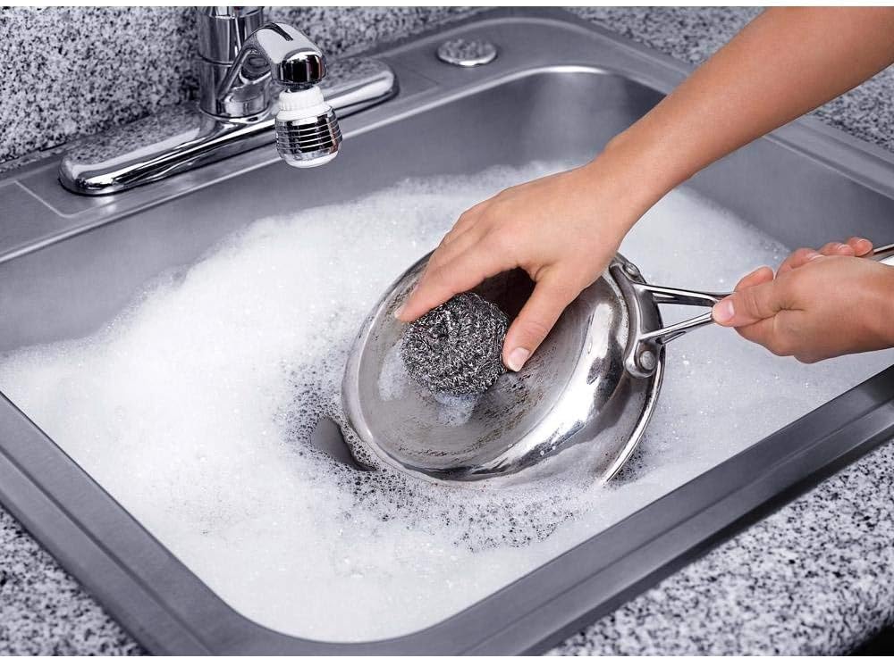 Stainless steel scrubbing sponges – 1-pack (1 set of 3 = 3 pieces) – heavy duty kitchen scour sponges for dishes, pots & pans - view 2