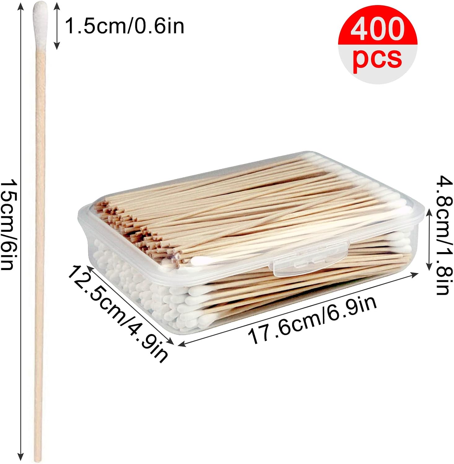 6 inch long cotton swabs, pointed or round tips for cleaning | pointed, round, and mixed-tip cotton swab options with 6 inch wooden handles for firearm, electronics, craft, and tasks - view 4