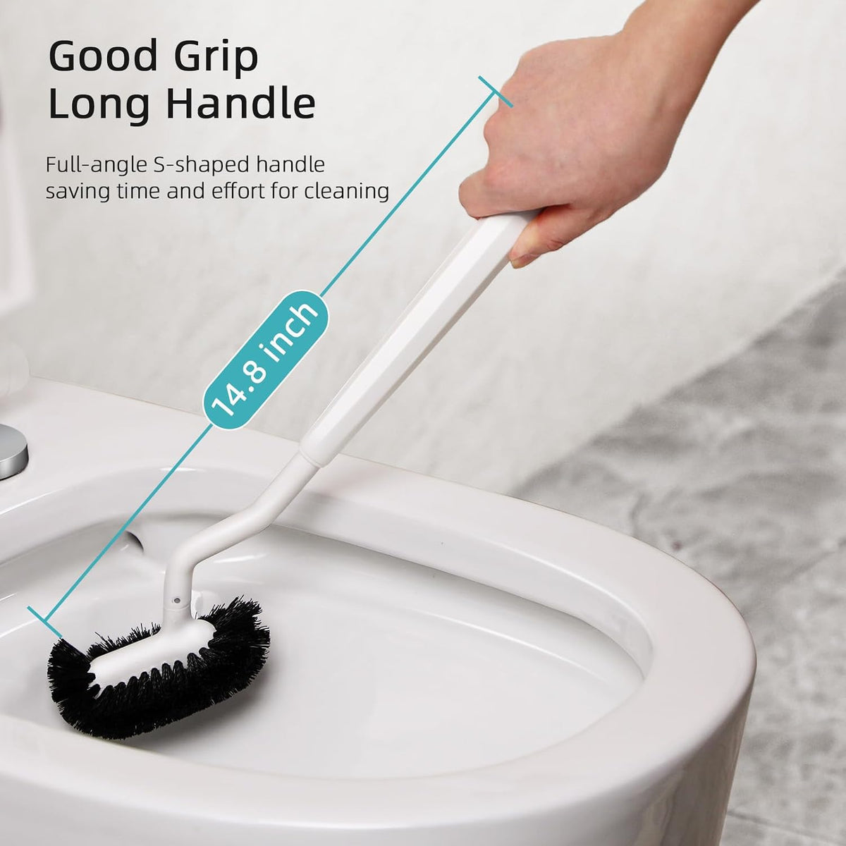 Toilet Bowl Brush Holder Set: Bathroom Deep Cleaning Toilet Cleaner Scrubber Under Rim with Curved Bristle for Dead Corner Clean - Hidden Rv Toilet Decorative Accessories with Caddy- White - view 5