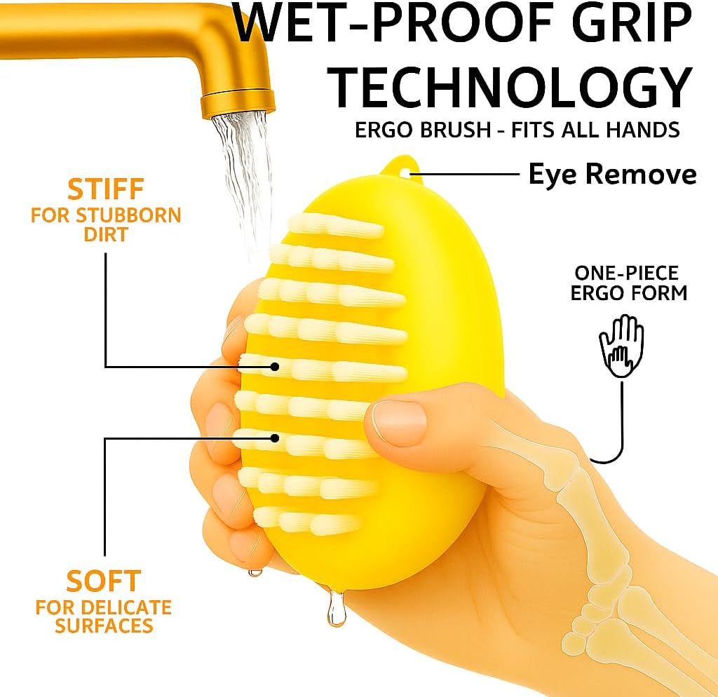 2-Pack Vegetable Brush, Dual Bristles for Daily Produce, Yellow | Dual bristles for daily produce, potatoes, carrots, fruits, greens - view 4