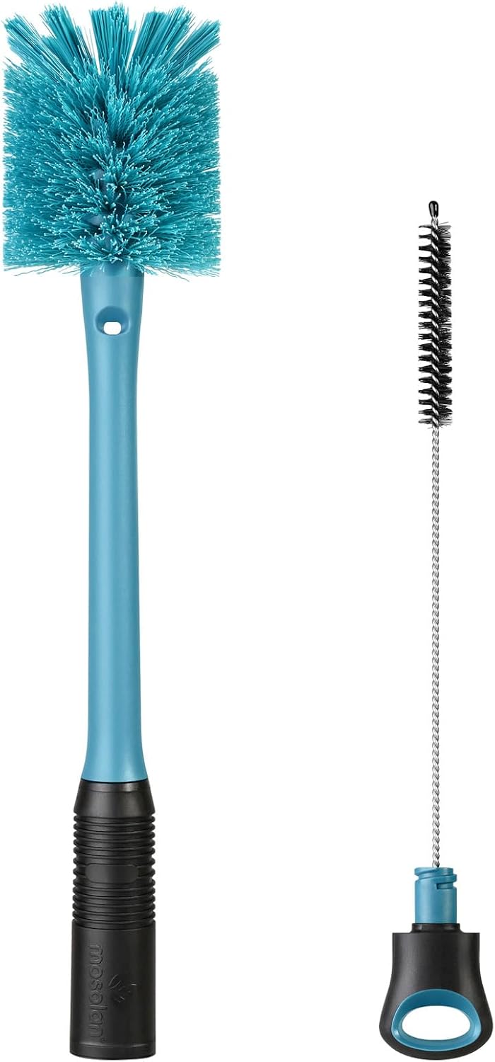 2-in-1 Bottle Brush and Straw Cleaner Brush, Smokey Blue, 1 Pack | Long Handle Water Bottle Scrubbing Brush for Water Bottles, Glasswares, Mugs, Flasks, Tumblers and Kitchen Sink