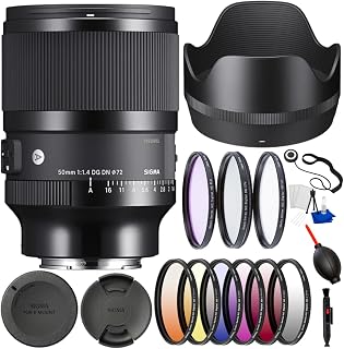 Sigma 50mm f/1.4 DG DN Art Lens for Sony E-Mount Bundle with 3PC Filter Kit, 6PC Gradual Color Filters, Lens Pen, Dust Blower, Cap Keeper & Starter Kit