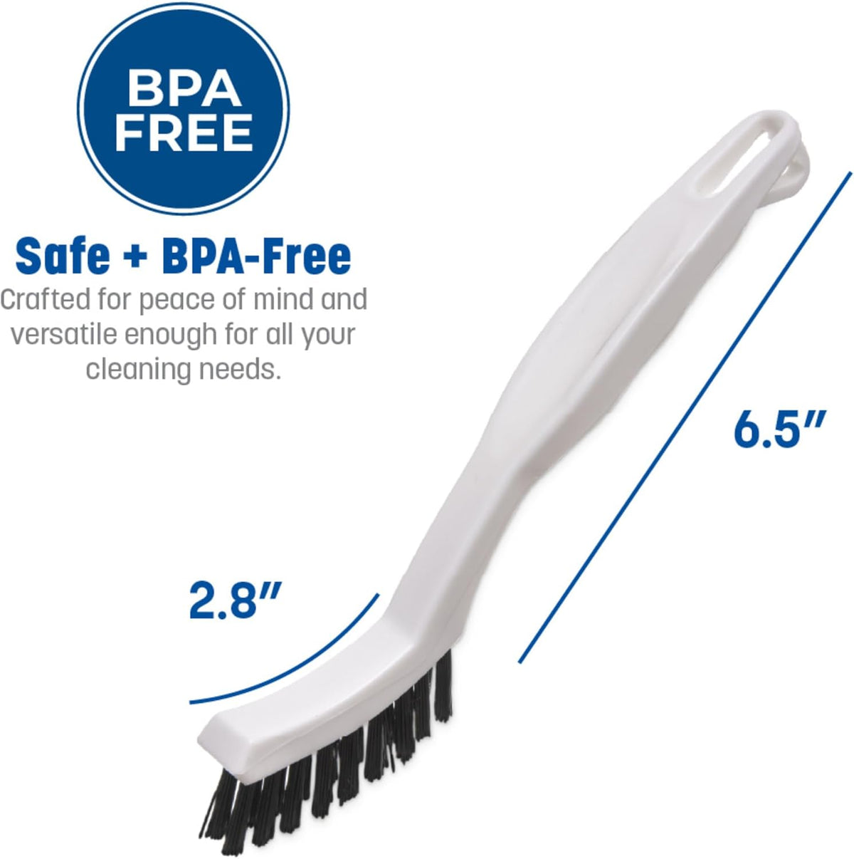 Grout Brush with Stiff Nylon Bristles, 8 Inch, White | Flo-Pac, Stiff Crimped Nylon Bristles, 2.75-Inch Brush Section, Narrow Crevices, BPA Free - view 2