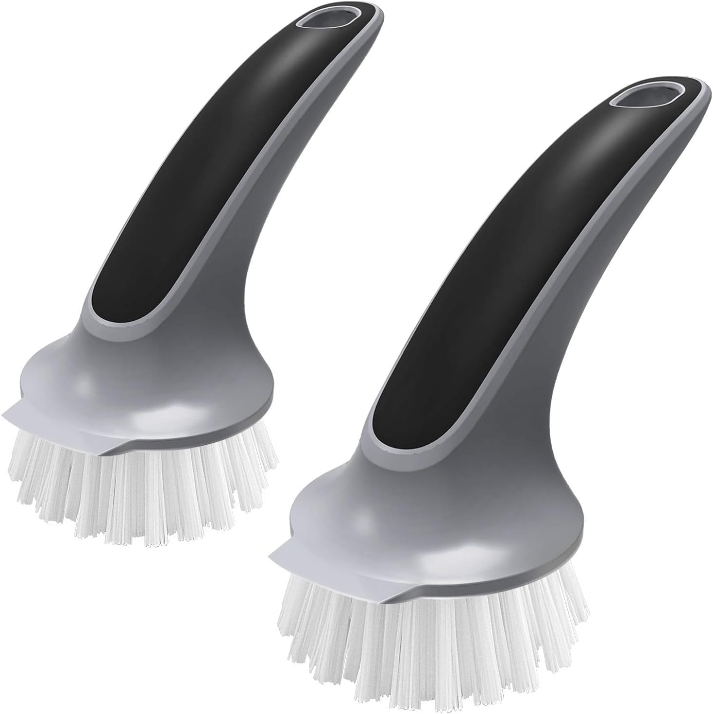 Pot and Pan Cleaning Brush, Dish Brush for Kitchen, Gray, Pack of 2 | Dish brush with non slip handle and built in scraper