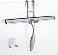 12-inch shower squeegee set, includes shower door hook and adhesive hook, squeegee for shower doors, mirror and window, silver