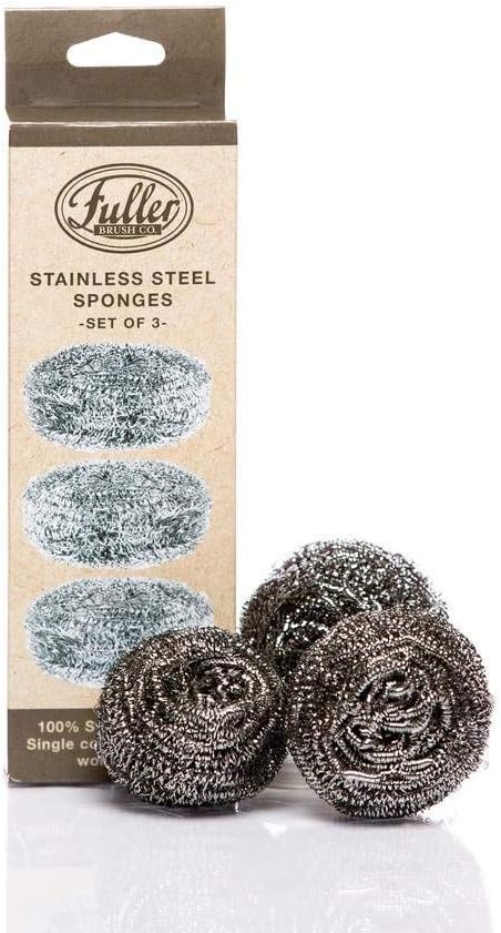 Stainless steel scrubbing sponges – 1-pack (1 set of 3 = 3 pieces) – heavy duty kitchen scour sponges for dishes, pots & pans