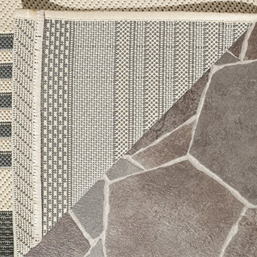 Courtyard Collection CY6062 Stripe Indoor/ Outdoor Non-Shedding Easy Cleaning Patio Backyard Porch Deck Mudroom Area Rug, 2'7" x 5', Grey / Bone - view 5