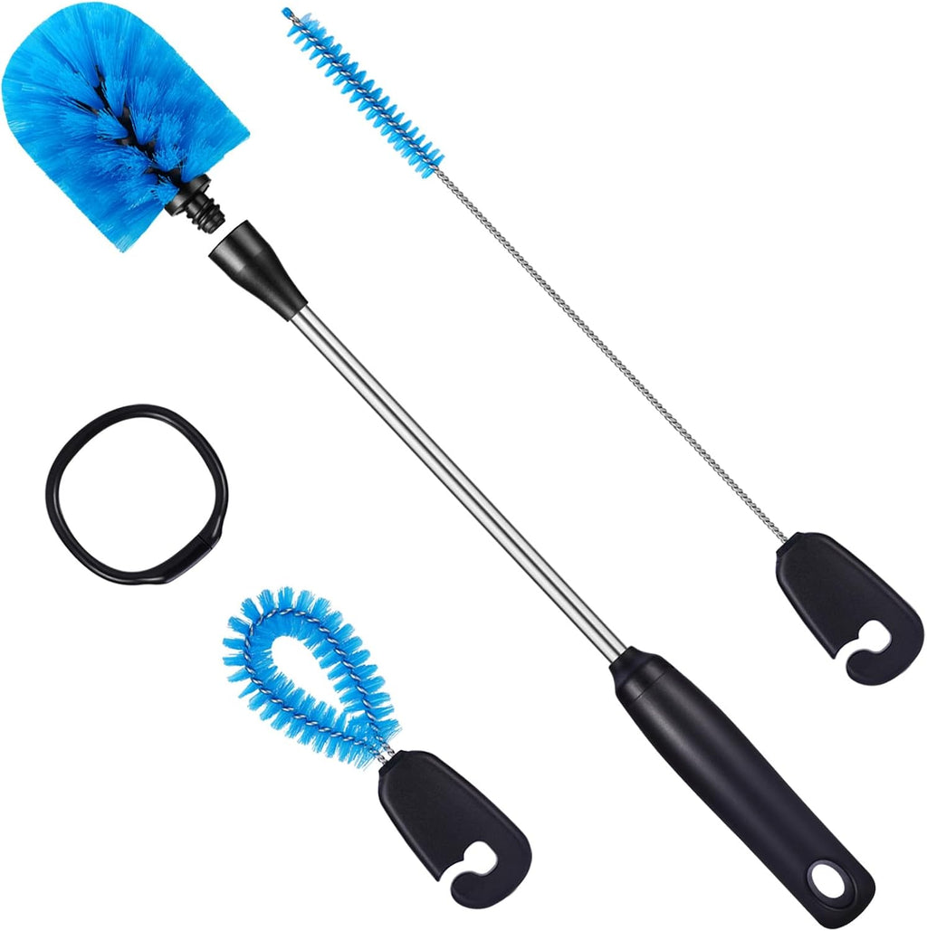 3-in-1 water bottle brush and straw cleaning set, round head | Non-slip, stainless steel, long handle with replaceable head for water bottles, glasswares, mugs, flasks, tumblers, vases - view 2