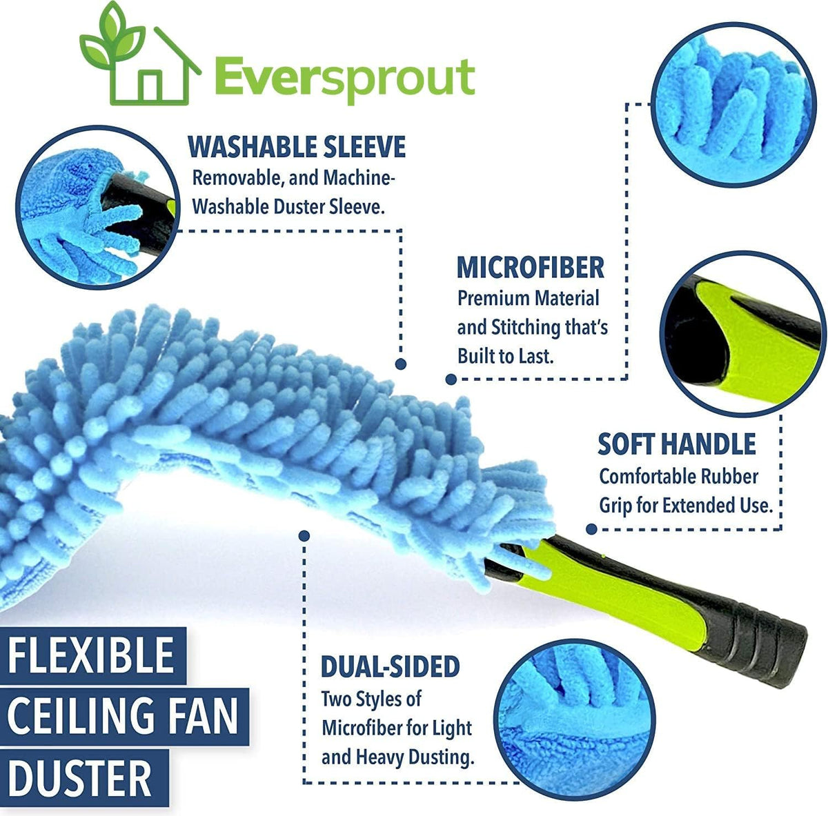 Ceiling Fan Duster with 3 Foot Pole, Bendable Microfiber Cleaner | Extends 1.5 to 4.5 Feet, 8-10 Foot Standing Reach, for Celiling Fans, Blinds, Shelves, Walls and More, Machine Washable - view 6