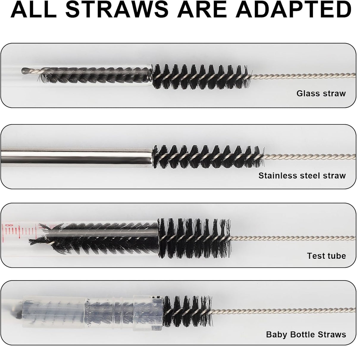 12 pcs straw cleaner brushes set, 8.2 inch nylon cleaning brush, black tube cleaner brushes for tumbler, sippy cup, water bottles, hummingbird feeders, pipes, sink drain & pet waterers - view 7