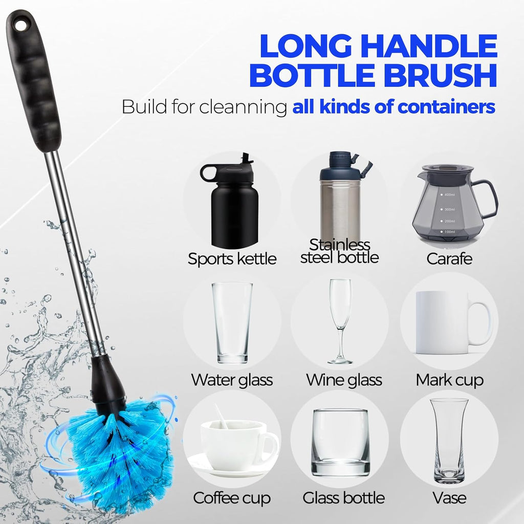 6 Pack Bottle Brush 14" Stainless Steel Straw Cleaner Brush,Blue | Bottle Cleaner Brush, 3 Straw, Bottle Cleaning Brush for Water Bottle, Baby Bottle Brush, Antistatic Brushes - view 2