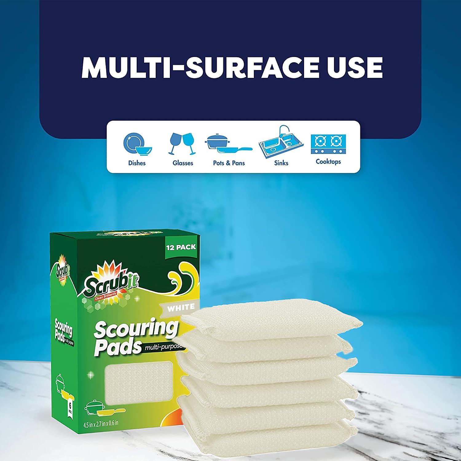 Multi-purpose scouring pad - non-scratch cleaning dobie pads for pots, pans, dishes, utensils & non-stick cookware - sponge scrubbers use for kitchen, bathroom & more (6 pack) - view 5