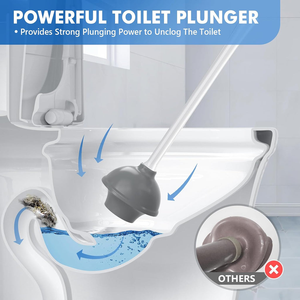 Toilet Plunger and Brush, Bowl Brush and Heavy Duty Toilet Plunger Set with Ventilated Holder, 2-in-1 Toilet Brush and Plunger Combo for Bathroom Cleaning (2 Pack, White) - view 2