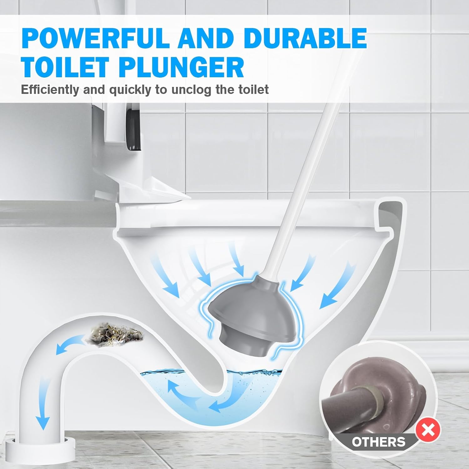 Toilet Plunger and Brush Set, Bowl Brush and Heavy Duty Toilet Plunger with Ventilated Holder, 2-in-1 Toilet Brush and Plunger Combo for 5.3-inch Toilet Drain Bathroom Deeply Cleaning(White & Grey) - view 2