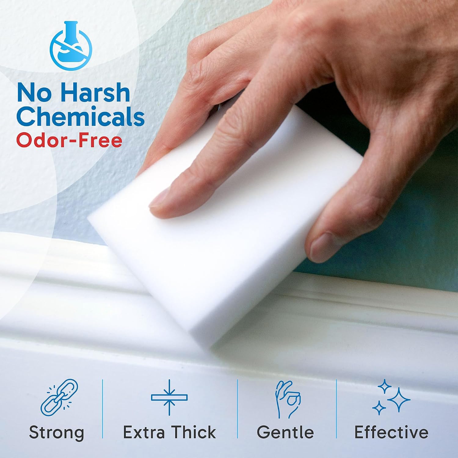 (100 Pack) Extra Large Eraser Sponge – Extra Thick, Long Lasting Magic Melamine Cleaning Sponges in Bulk – White Foam Pads for Walls, Kitchen, Bathroom, Floor & Baseboard Cleaner - view 4