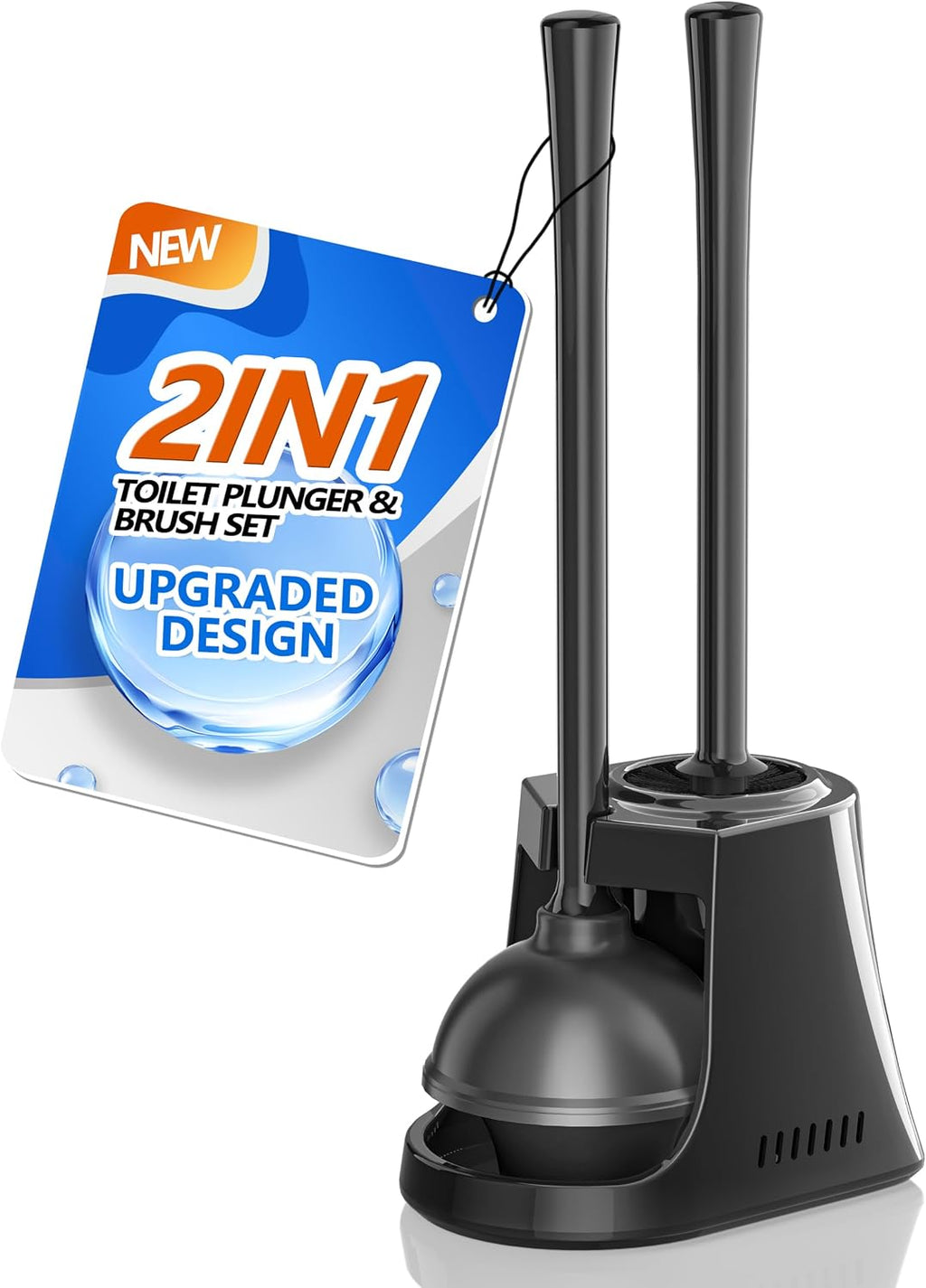 Toilet Plunger and Brush, Bowl Brush and Heavy Duty Toilet Plunger Set with Ventilated Holder, 2-in-1 Toilet Brush and Plunger Combo for Bathroom Cleaning (2 Pack, White) - view 7