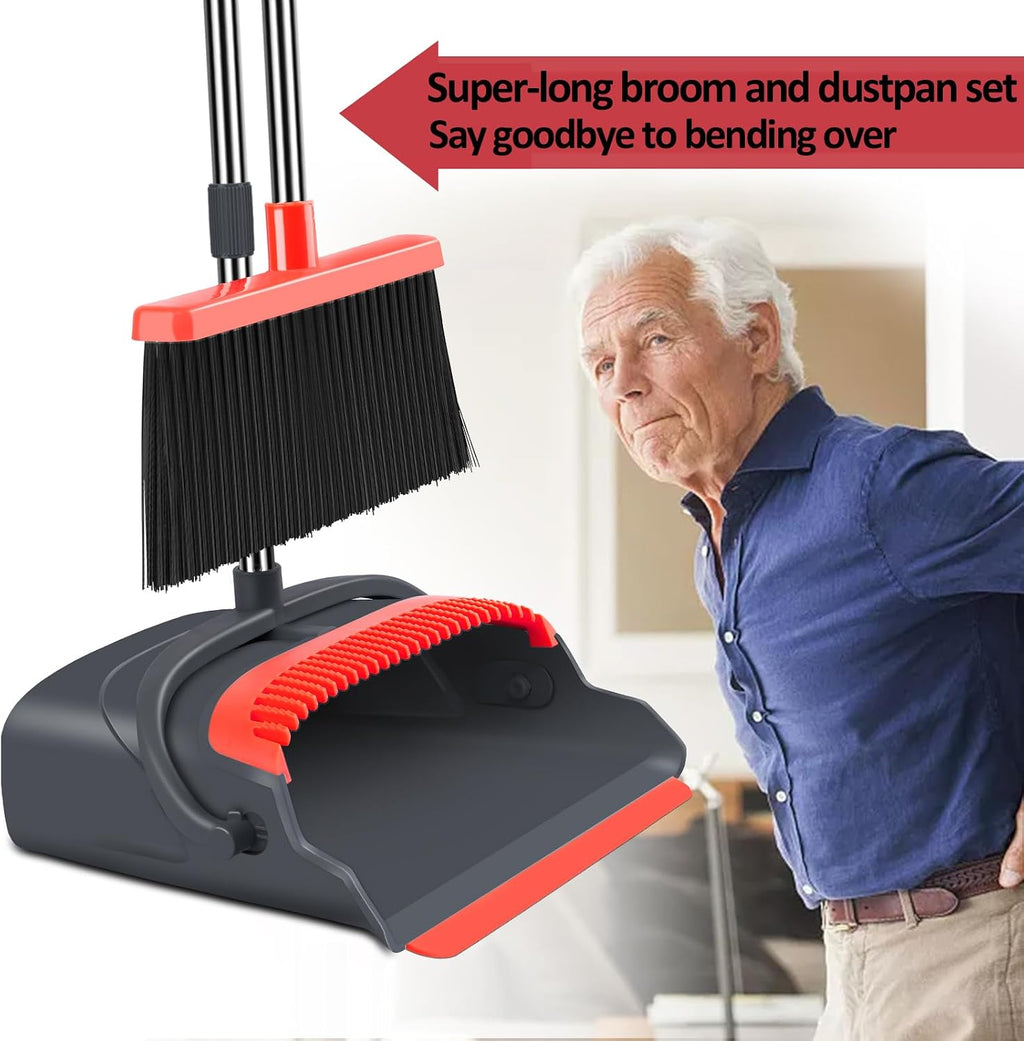Upgrade broom and dustpan set, broom with dustpan combo set, large size and with long handle, upright, ideal for indoor outdoor garage kitchen room office lobby use (black&red) - view 4