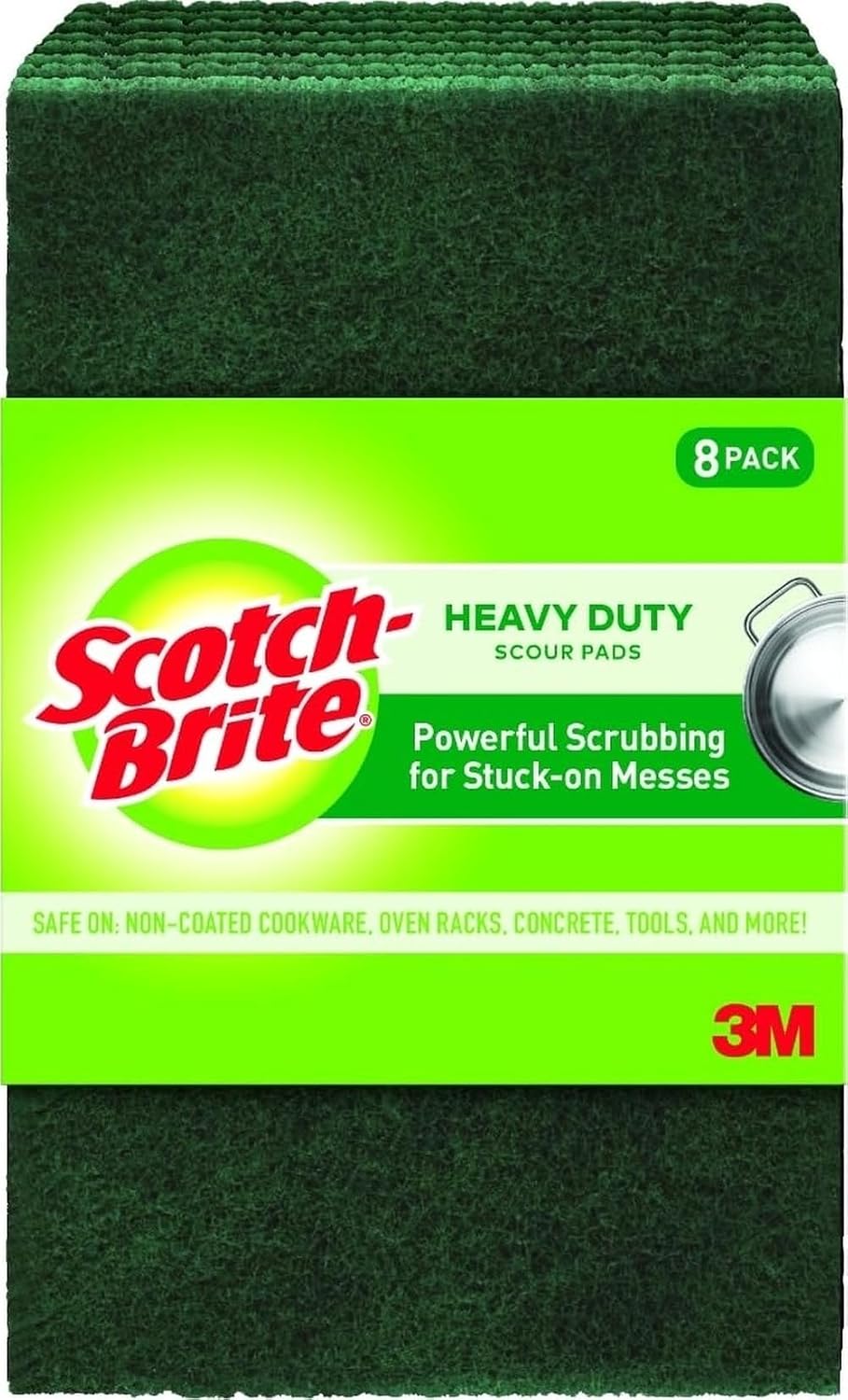 Heavy duty scouring pad, dish scrubber for kitchen + outdoor, 8 scrub pads for uncoated pots and pans, cast iron cooktops, grill grates, oven racks, & BBQ, durable, long-lasting