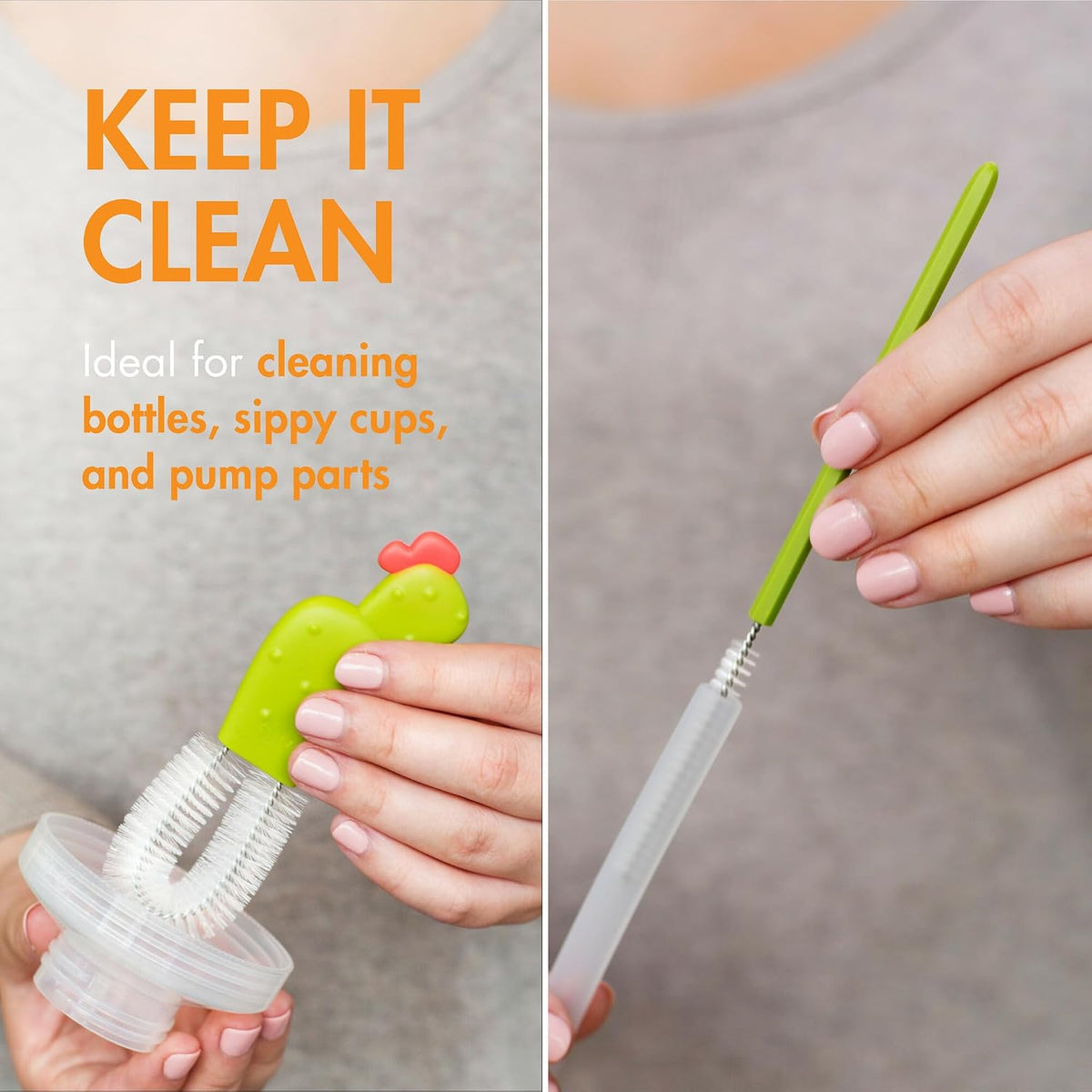 Cacti Bottle Cleaning Brush Set - Includes Bottle Brush, Nipple Brush, Detail Brush, and Straw Brush - Baby Bottle Brush Set for Bottle Drying Rack - Baby Essentials - 4 Count - view 5
